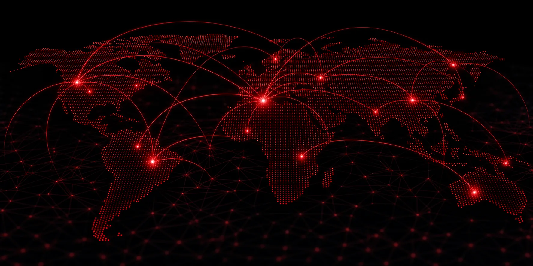 Globales Security Operations Center mit Weltkarte und Datenströmen